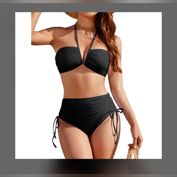 Blooming Jelly Other - Bandeau High Waisted Tummy Control Ruched Bikini #764